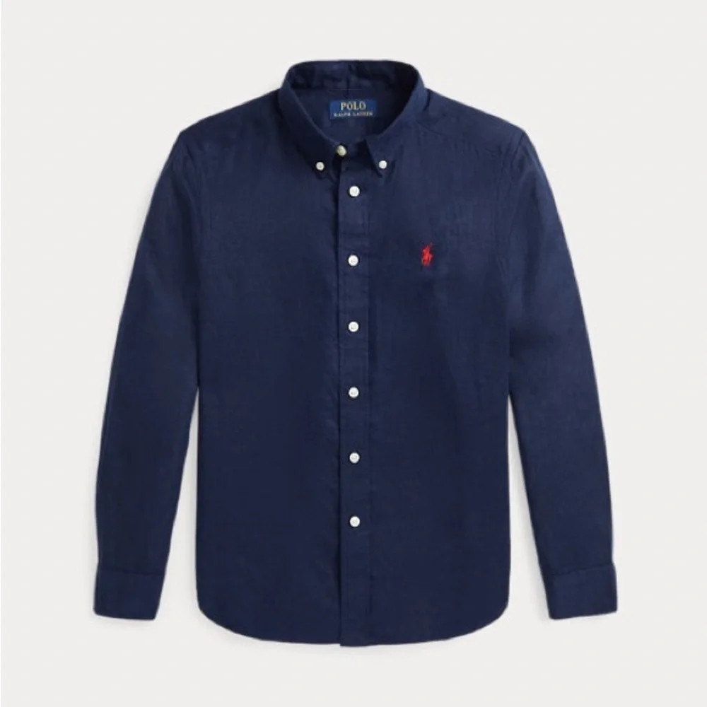 Polo Ralph Lauren Boys Newport Navy linen button down long sleeve shirt size M